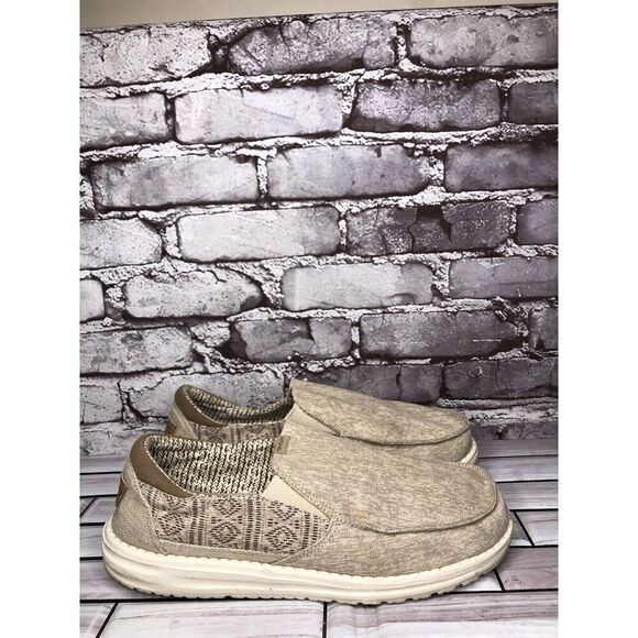 Hey Dude Thad Mayan Beige Fabric Slip On Casual Loafers Shoes Men Sz 9M US/42EU - Picture 1 of 16